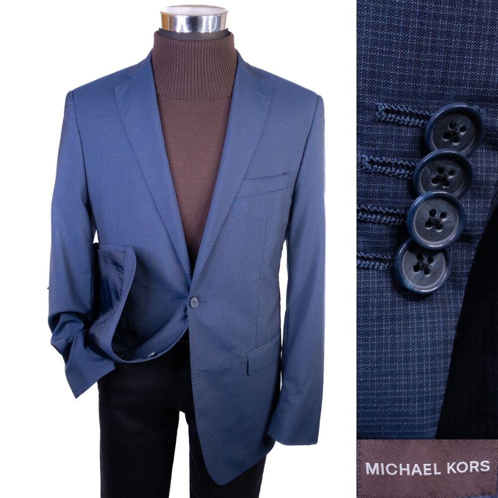 Michael Kors Sport Coat Suit Jacket Micro Check Blazer Sz 42R Wool 2-Buttons EUC